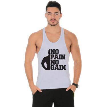 Imagem de Camiseta Regata Cavada Masculino Academia Treino No Pain No Gain - DUM