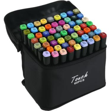 Imagem de Caneta Marcadora Ponta Dupla Colorida Premium com Estojo | Marcadores Permanentes de Cores Vibrantes – Ideal para Desenho, Uso Escolar, Escritório e Artistas (48)