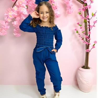 Imagem de Macacão infantil menina Tia Dani Kids elastex Curto, Jeans escuro, 2