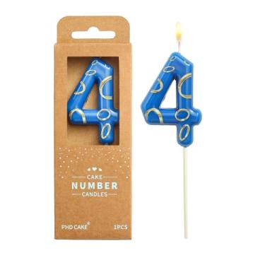 Imagem de PHD CAKE Anéis azuis e dourados de 6 cm, velas de aniversário com 4 números, velas com números de desenho animado, velas com número de bolo, celebração de festa, vela estilo