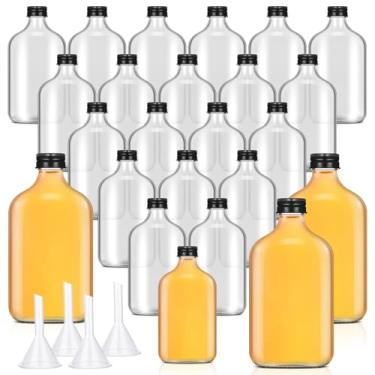 Imagem de Gejoy 24 peças de mini garrafas de licor reutilizáveis garrafas de vidro com tampas pretas frascos vazios transparentes de álcool pequenos frascos de champanhe com 4 funis para lembrancinhas de festa