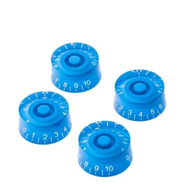 Imagem de DIAO79NI Botões de controle de velocidade de 18 estrias de tamanho métrico para guitarra elétrica Epiphone Les Paul SG Asia Import Guitar Bass Split Shaft Pots, azul/branco (conjunto de 4)