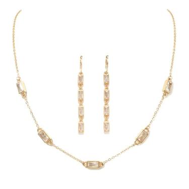 Imagem de TaYolnFaSo Conjunto de joias de zircônia cúbica banhado a ouro 18K para mulheres, colar com corte esmeralda, brincos e pulseiras, conjunto de tornozeleira, 4 peças, pedra de nascimento de cristal