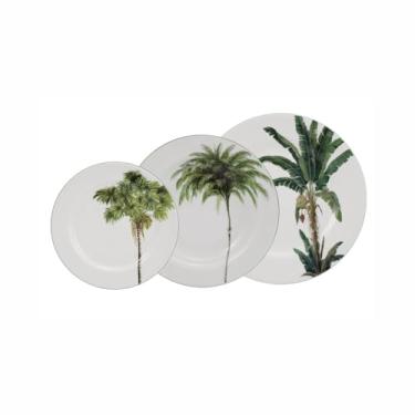 Imagem de Serviço de Baixela 18 Peças em Porcelana, Modelo Brasília, Redondo, Decoração Palmeiras, Assinada por Lelli Orleans e Bragança, Porcelana Schmidt
