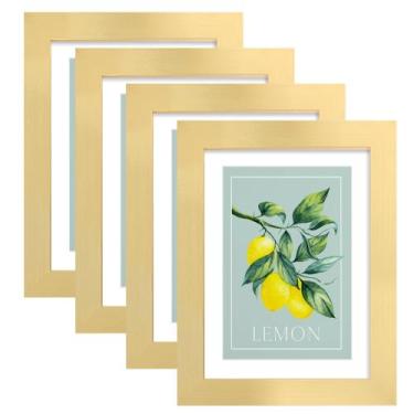 Imagem de Porta-retratos Hongkee 5x7 (pacote com 4, dourado) com vidro e madeira