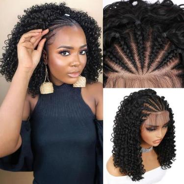 Imagem de Peruca Fancy Hair Cornrow com cabelo encaracolado HD com frente de ren