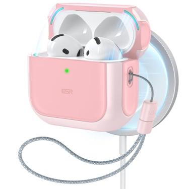 Imagem de ESR Capa para AirPods 4, compatível com AirPods 4ª geração (2024) (USB-C), MagSafe, proteção contra quedas com cordão, trava magnética da tampa, capa híbrida Orbit, rosa