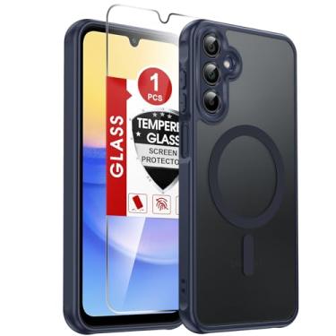 Imagem de LeYi Capa de telefone compatível com Samsung Galaxy A15-5G: Capa Samsung A15 5G [Mag-Safe Fit] com protetor de tela, película fosca translúcida de toque suave e proteção total para celular A 15, azul