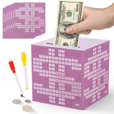 Imagem de Savings Challenge Box Primo Lines Purple Piggy Bank Girl