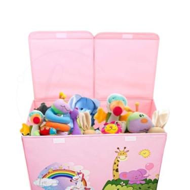 Imagem de Bau De Brinquedos Caixa Organizadora Montável Estampado Estruturada 60x40 Ideal Para Quarto Infantil (ROSA)