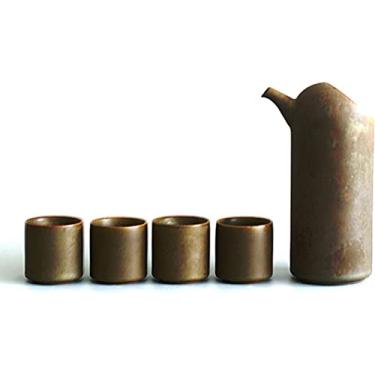 Imagem de TLTDSMY Conjunto de copos de saquê japonês 5 peças tradicionais de cerâmica com 1 garrafa de servir saquê e 4 copos de saquê, branco