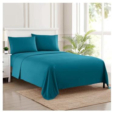 Imagem de Sweet Home Collection Conjunto de cama de 1800 fios, qualidade egípcia, microfibra escovada, 3 peças, lençol de bolso profundo, Twin GG, azul-petróleo