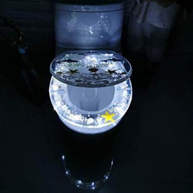 Imagem de CUTPOIY Assento de vaso sanitário transparente, lindo assento de vaso sanitário golfinho, tampa de vaso sanitário de fechamento macio, assento de vaso sanitário de LED, Led-BottomFix