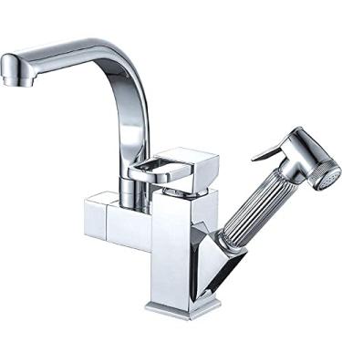 Imagem de Torneiras de pia de cozinha, torneiras de pia de cozinha, torneira de cozinha moderna, torneira pressurizada, torneira de puxar, torneira giratória de alta pressão quente e fria, lavatório de bronze