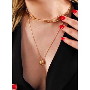 Imagem de Colar Semijoia Longo com Pingente Coração Orgânico  Banho Ouro 18K - F