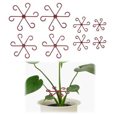 Imagem de 8 peças de suporte de caule de plantas, 4 tamanhos, estacas de suporte de caule para plantas de casa treliça de flores reutilizáveis para uso externo, interno, vermelho