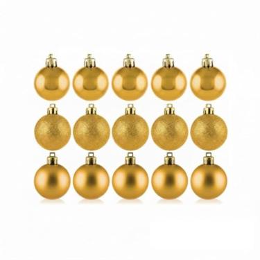 Imagem de Kit 15 Bolas de Natal 3 cm – Vermelho ou Dourado Acabamento Fosco, Brilhante e com Glitter | Pendentes Enfeites para Árvore, Guirlanda e Decoração de Natal (Dourado)