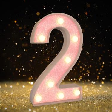 Imagem de Números de letreiro, números de aniversário com luzes, números de LED para festas, decorações de aniversário rosa, decoração de chá de casamento, número grande para decorações de festa, número 2