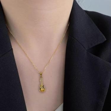 Imagem de Colar moderno com pingente de guitarra elétrica para mulheres e homens, pingente punk, corrente ajustável personalizada, gargantilha Y2k, hippie, R&B, rock, motociclista, joia para músicos, alunos