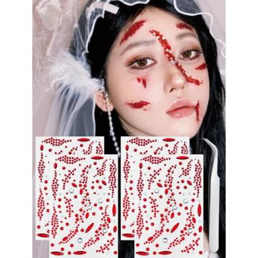 Imagem de Pedras de rosto de Halloween, pedras adesivas para rosto, strass para maquiagem, cicatrizes de Halloween, adesivos de cristal, preto, vermelho, gota, brincos pegajosos, joias para olhos, joias para