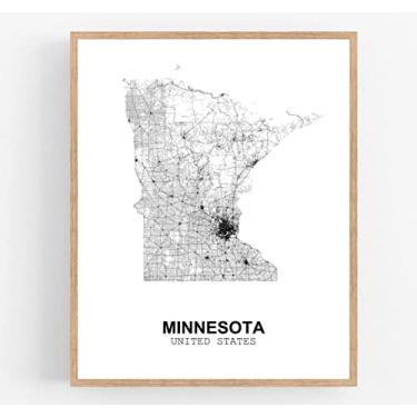 Imagem de Eleville 28 x 35 sem moldura Minnesota Estados Unidos meio-oeste abstrato estrada mapa moderno impressão de arte pôster parede escritório decoração de casa minimalista linha arte cidade natal