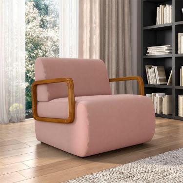 Imagem de Poltrona Decorativa Sala De Estar Odessa Braços Em Madeira Veludo Rosê G33