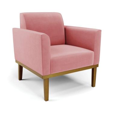 Imagem de Poltrona Decorativa Pés Fixo Em Madeira Castanho Suede Rose