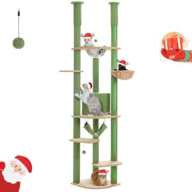 Imagem de PEQULTI Árvore para gatos do chão ao teto, altura ajustável, casinha de brinquedo para escalada de gatinho alto com postes para arranhar, condomínio aconchegante, poleiros e rede grande para gatos em