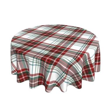 Imagem de BETGINY Toalha de mesa redonda de Natal de 152 cm, toalha de mesa xadrez de búfalo vermelho e verde, poliéster resistente a manchas, para inverno, Natal, Natal, festas, piquenique