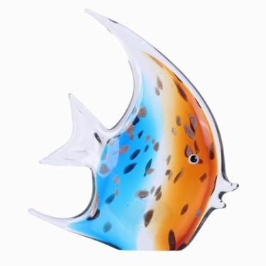 Imagem de DOVDOV Escultura decorativa de peixe de vidro soprado à mão, peça de arte de vidro oceano laranja, decoração temática costeira adequada para quartos, escritórios, mesas de café e suportes de TV, arte