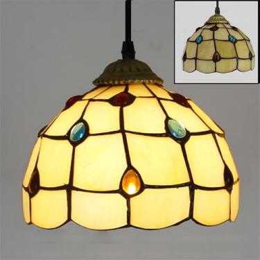 Imagem de Luminária pendente contemporânea de vidro colorido com LED, estilo retrô americano, para sala de estar, restaurante, quarto, casa de campo, hotel, corredor, café ou bar (Estilo 8 D20CM)