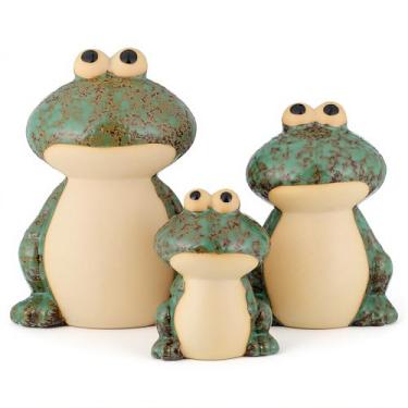 Imagem de Hpmjz Conjunto de 3 estátuas de sapo de cerâmica para decoração de jardim, enfeite de feriado engraçado para pátio externo, quintal, lagoa, piscina, varanda, mãe, avó, família amiga