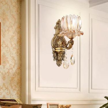 Imagem de Luminária de parede de cristal de luxo europeia, moderna, com LED, para decoração de sala de estar, quarto, escritório, quarto modelo, hotel, casa de campo, corredor (1 lâmpada, 1 peça).