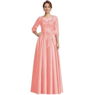 Imagem de Vestido da Mãe do Noivo raomiao Satin Lace A Line Coral 4