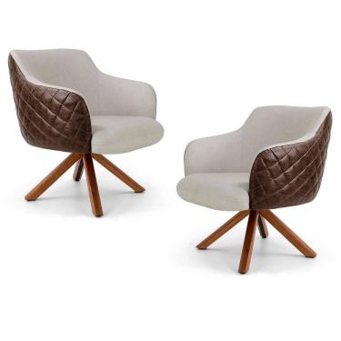 Imagem de Kit 02 Poltronas Decorativas Jade Base Giromad Corano B-10 Tressê Linho Bege - Domi