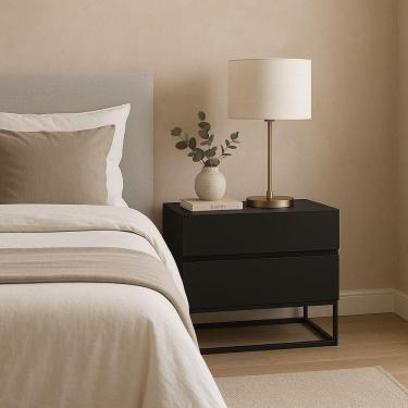 Imagem de Mesa De Cabeceira Industrial 60cm Base Preto Pé De Ferro Preto