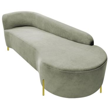 Imagem de Divã Recamier Orgânico França 220cm Lado Dir Pés Metal Dourado Bouclé Cor Verde Oliva