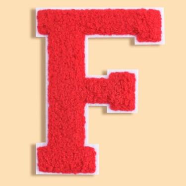 Imagem de QianSiLi Remendos de letras universitárias de chenille vermelho de 11 cm, letras grandes para jaquetas Letterman, moletons com capuz, mochilas, coletes, roupas, adesivos individuais da letra F