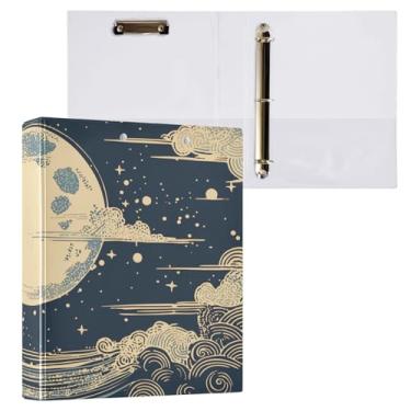 Imagem de Blueangle Fichário de 3 anéis de lua e nuvens com prancheta e 2 bolsos - Organizador de documentos decorativo de 3 cm para escritório, suprimentos para reuniões (410)