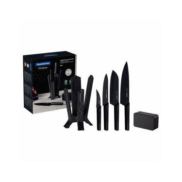 Imagem de Jogo de Facas Tramontina Nygma com Lâmina em Aço Inox e Cabos de Polipropileno Preto com Suporte e Caixa de Som 06 Peças