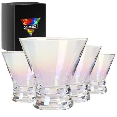 Imagem de Gnimihz Conjunto de 4 copos de martini iridescentes - copos de coquetel de cristal, copo de martini sem haste para bar, martini, cosmopolita, Manhattan, conhaque Pisco Sour, copos de Margarita, copos