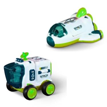 Imagem de Kit 2 Brinquedos Espaciais Infantis com Astronauta, Movimento por Fricção, Material Plástico, para Crianças acima de 3 Anos (Nave + Veículo Verde)