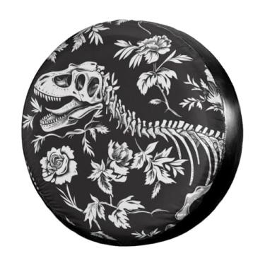 Imagem de Delerain Capa de pneu sobressalente capa de roda de esqueleto de dinossauro à prova d'água à prova de poeira UV sol universal apto para trailer RV SUV caminhão e muitos veículos (17 polegadas para