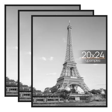 Imagem de upsimples Porta-retratos de 50 x 61 cm, preto, pacote com 3, molduras para pôster à prova de arranhões, 50 x 61 cm, para galeria de fotos - tiras deslizantes, montagem na parede horizontal ou vertical