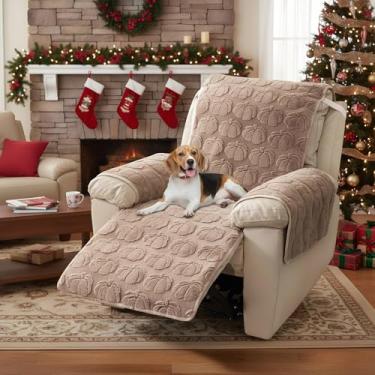 Imagem de WTHAVEN Capa reclinável grossa de pelúcia de coelho 58 cm, capa de cadeira reclinável para meninos preguiçosos, capa acolchoada para cadeiras reclináveis e móveis (cáqui)