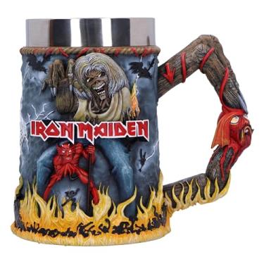 Imagem de Nemesis Now Caneca de cerveja Iron Maiden The Number of the Beast, caneca de cerveja oficial de resina Iron Maiden, inserção de aço inoxidável removível, moldada da melhor resina, pintada à mão