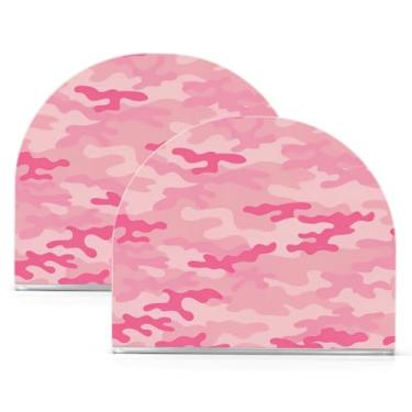 Imagem de Qilmy Porta-guardanapos acrílico camuflado rosa, suporte de lenços de mesa independente, dispensador de papel de coquetel para cozinha, jantar, restaurante, bar, decoração, 2 unidades