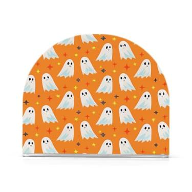 Imagem de JUZIHAI Suporte de guardanapo de Halloween Boo para mesa dispensador de guardanapo de acrílico para mesa suporte de lenços independente para cozinha sala de jantar bar festa decoração de casa