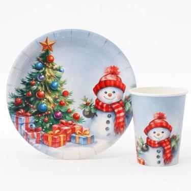 Imagem de Kit Pratos e Copos Natalinos Descartáveis Premium – Papel Decorado com Papai Noel, Ideal para 10-30 Pessoas e Festas de Natal (NATAL2,20 PRATOS + 20 COPOS)