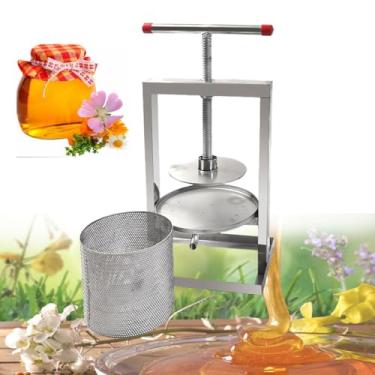 Imagem de Prensa manual de mel e frutas de 4 litros com cesto de malha, prensa para vinho, ferramenta para apicultura em aço inoxidável para produção de vinho, mel e suco